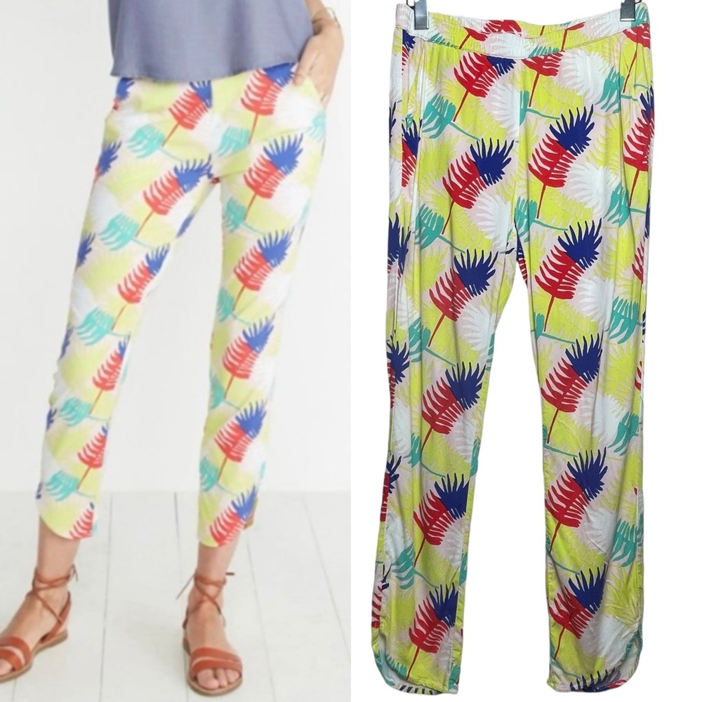 Marine Layer WMNS Allison Colorful Tropical Leaf Print Causal Pant Pockets Sz Sm
